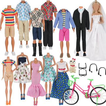 ZTWEDEN 33Pcs Doll Clothes and Accessories for 12 Inch Boy and GirlDoll, Includes 20 Wear Clothes Shirt Jeans Suit and Wedding Dresses, Glasses