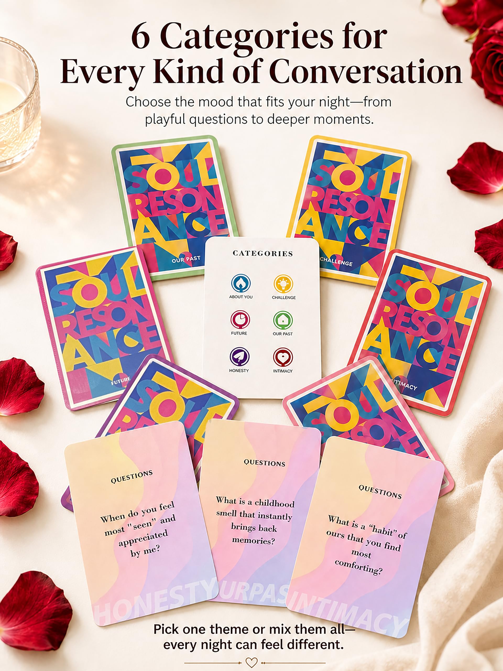 Couples Games for Adults, 150 Conversation Cards for Couples with Challenges and Check-ins, Date Night Relationship Questions Card Game, Romantic Gift