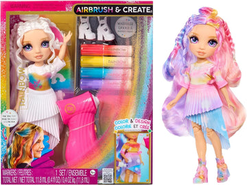 Rainbow High Air Brush & Create DIY Fashion Doll with Airbrush Marker Kit, Washable Rainbow Markers, Long Hair, Purple Eyes, Color, Create, Play
