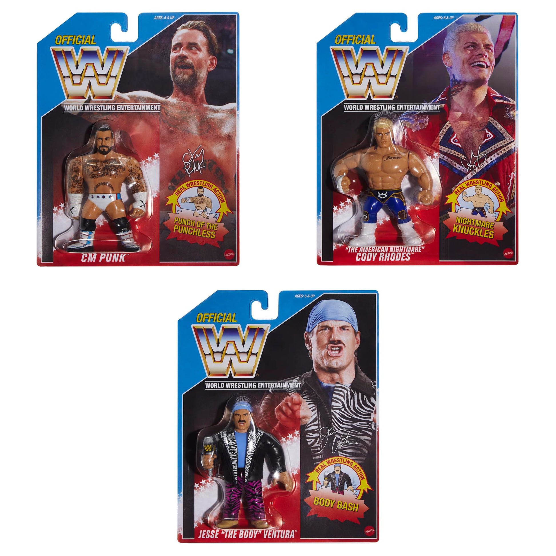 WWE 2026 Retros (Wave 1) Ringside Exclusive - Set of 3 (Jesse Ventura, CM Punk & Cody Rhodes)