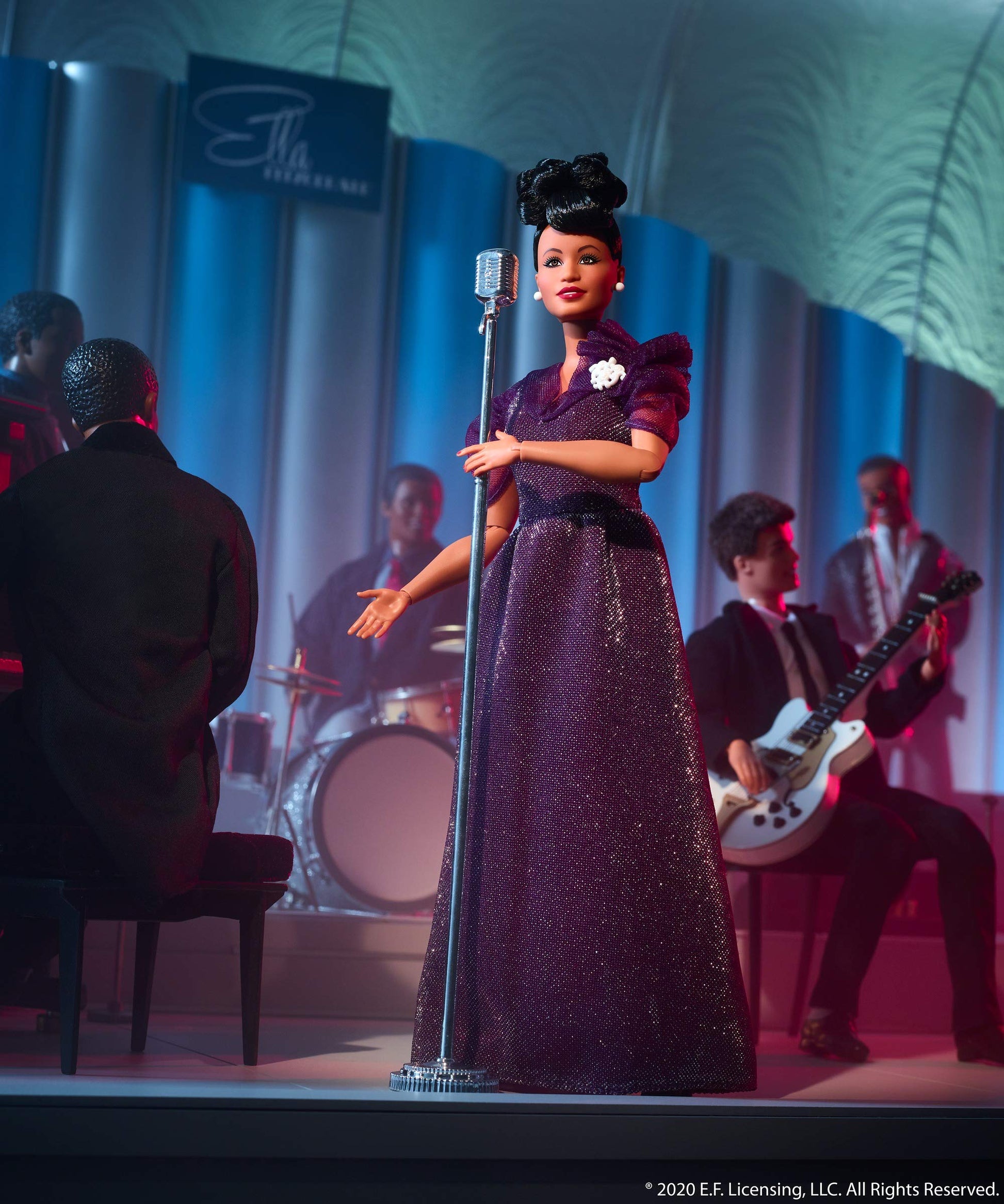Barbie Inspiring Women Series Ella Fitzgerald Collectible Doll, Approx. 12-in, Wearing Purple Gown, with Microphone, Doll Stand and Certificate of