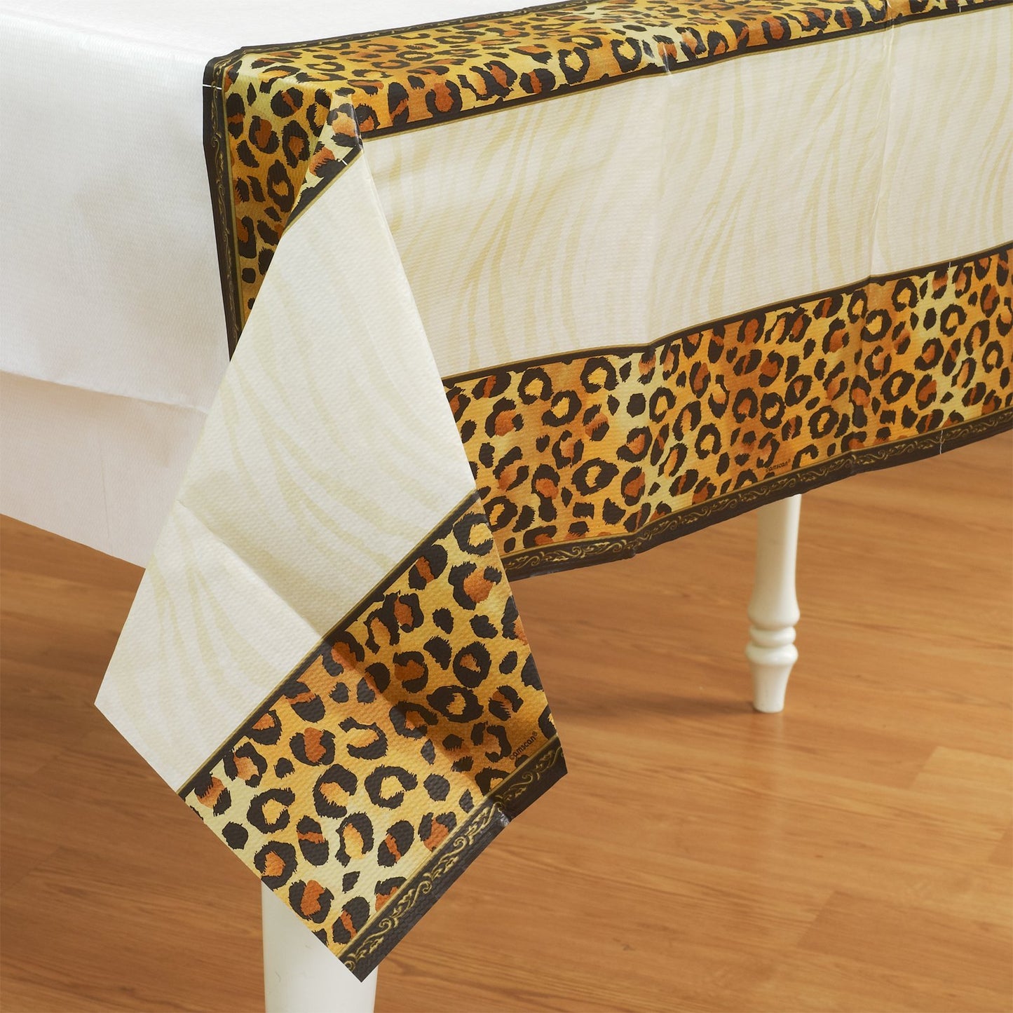 Amscan Disposable Rectangular Paper Table Cover in Safari Chic Style Print Fits 8' Tables, 54 x 102, Black/Brown/Orange
