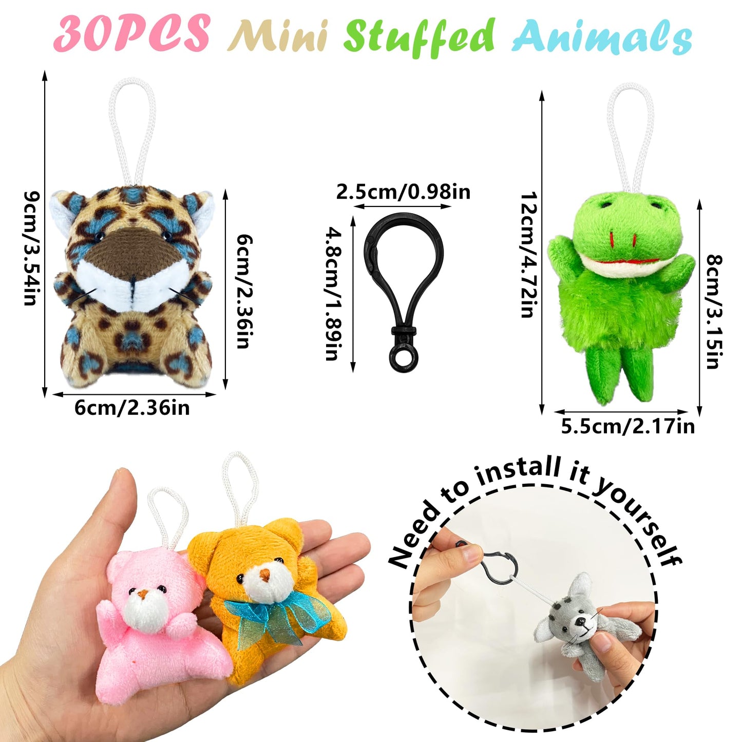 XIPEGPA 30 PCS Mini Plush Animals Keychain Set Small Stuffed Animals for Goodie Bags Easter Schools Birthday Party Favor Supplies