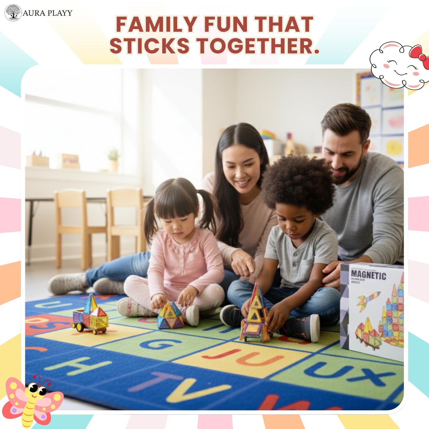 AURA PLAYY 100 Piece Magnetic Tiles Set - 3D Magnet Building Blocks, STEM Educational Construction Toy for Toddlers & Kids | Creativity, Learning,