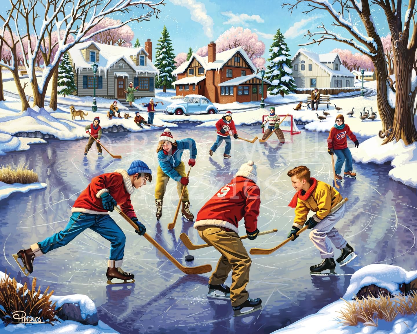 Boardwalk Pond Hockey 1000 Piece Jigsaw Puzzle Winter Sports Family Puzzles with Premium Box, Gift for Adults and Family 19"x26"