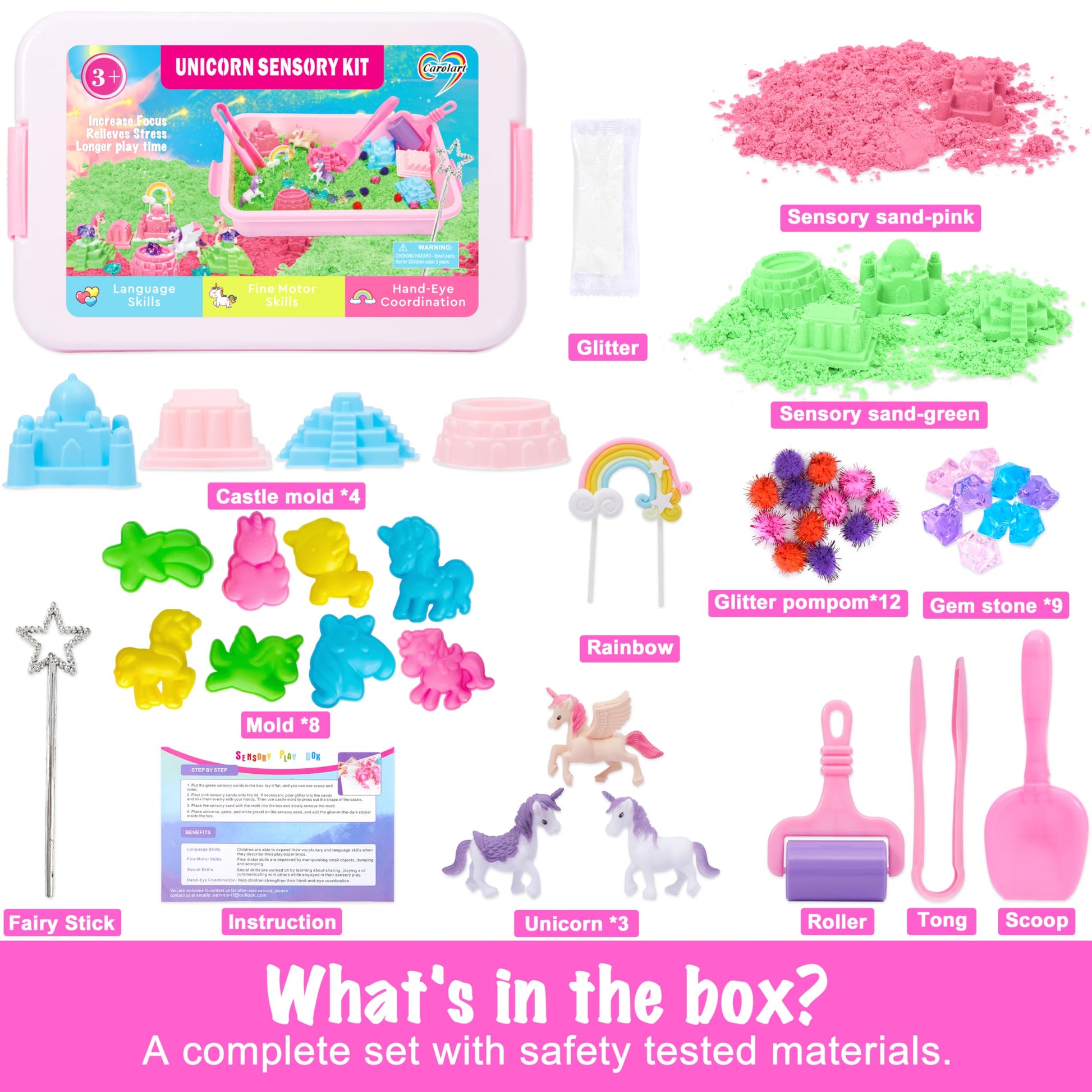 Carolart Unicorn Sensory Bin, Sand Box Kit with Sensory Sand for Girls