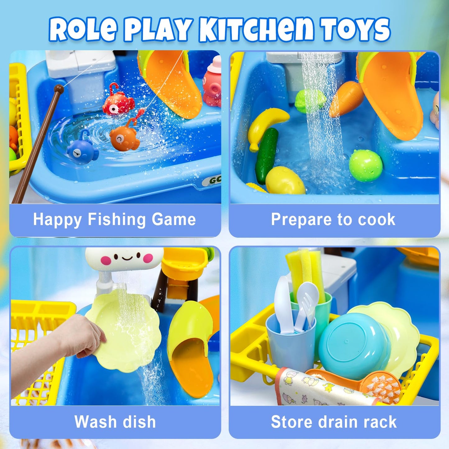 2026 Upgraded Water Table for Toddlers 1-3, Toddler Water Table with Automatic Water Cycle System, Water Table for Toddlers Fishing Kitchen, Role-Play