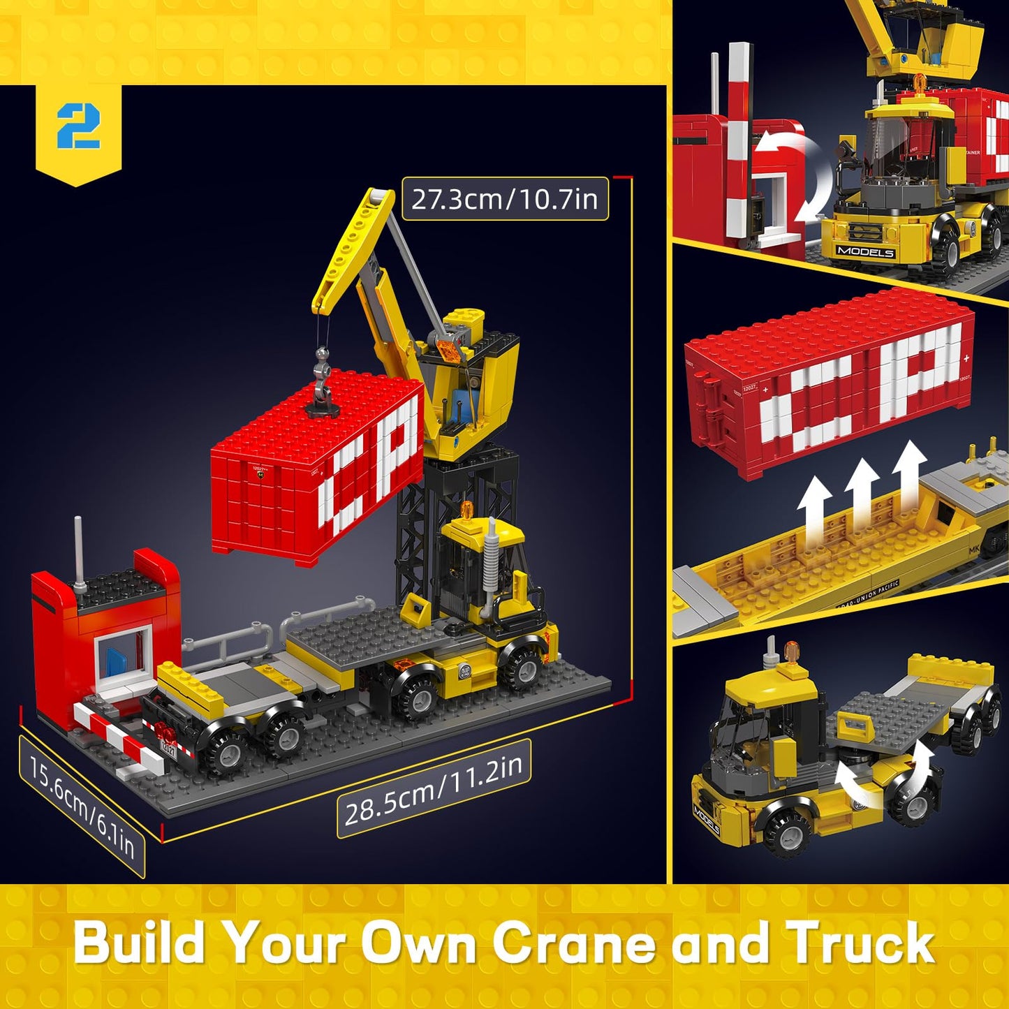 Mould King 12027 Diesel Locomotive Train Building Sets with a Semi-Trailers, Cranes, Remote/App Control Engineering Toy Kit, Scale Model with Trains
