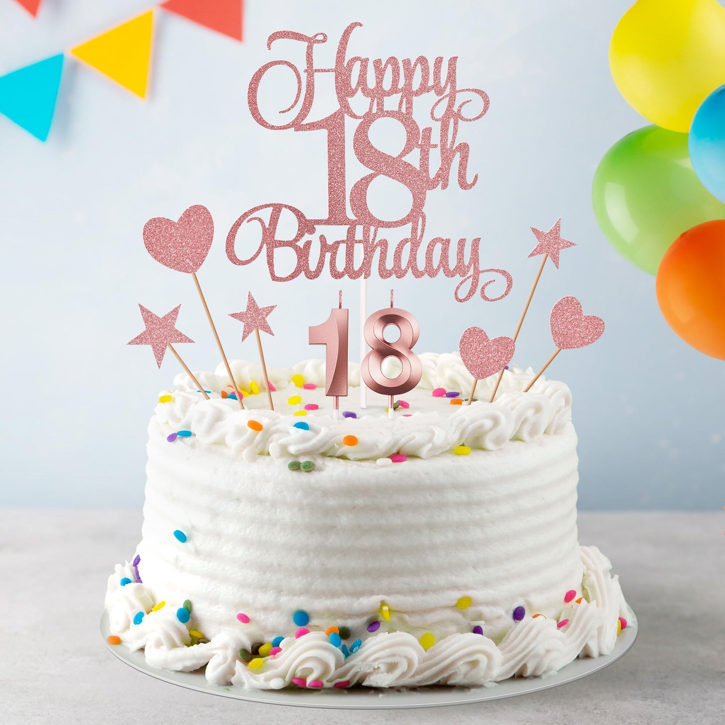 Lecferrarc 18th Birthday Cake Decorations, 18th Birthday Candles Cake Numeral Candles and Glitter Happy 18th Birthday Cake Toppers Set for Birthday