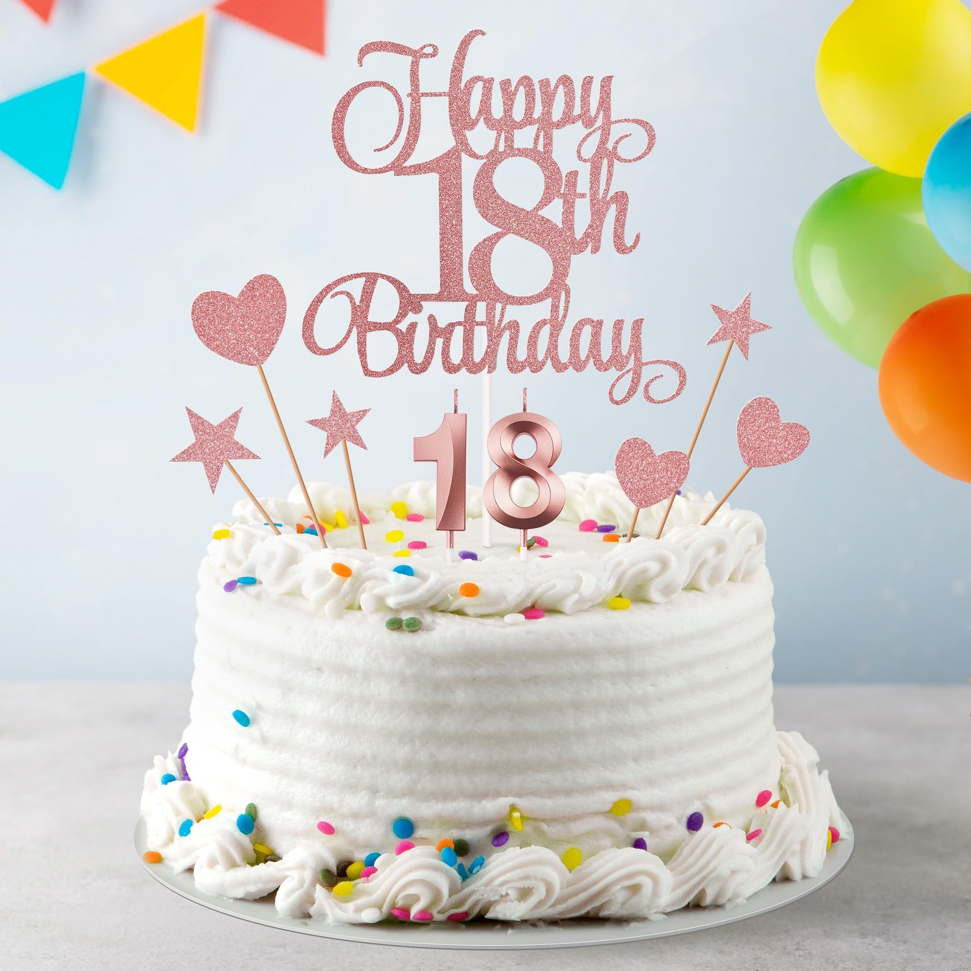 Lecferrarc 18th Birthday Cake Decorations, 18th Birthday Candles Cake Numeral Candles and Glitter Happy 18th Birthday Cake Toppers Set for Birthday
