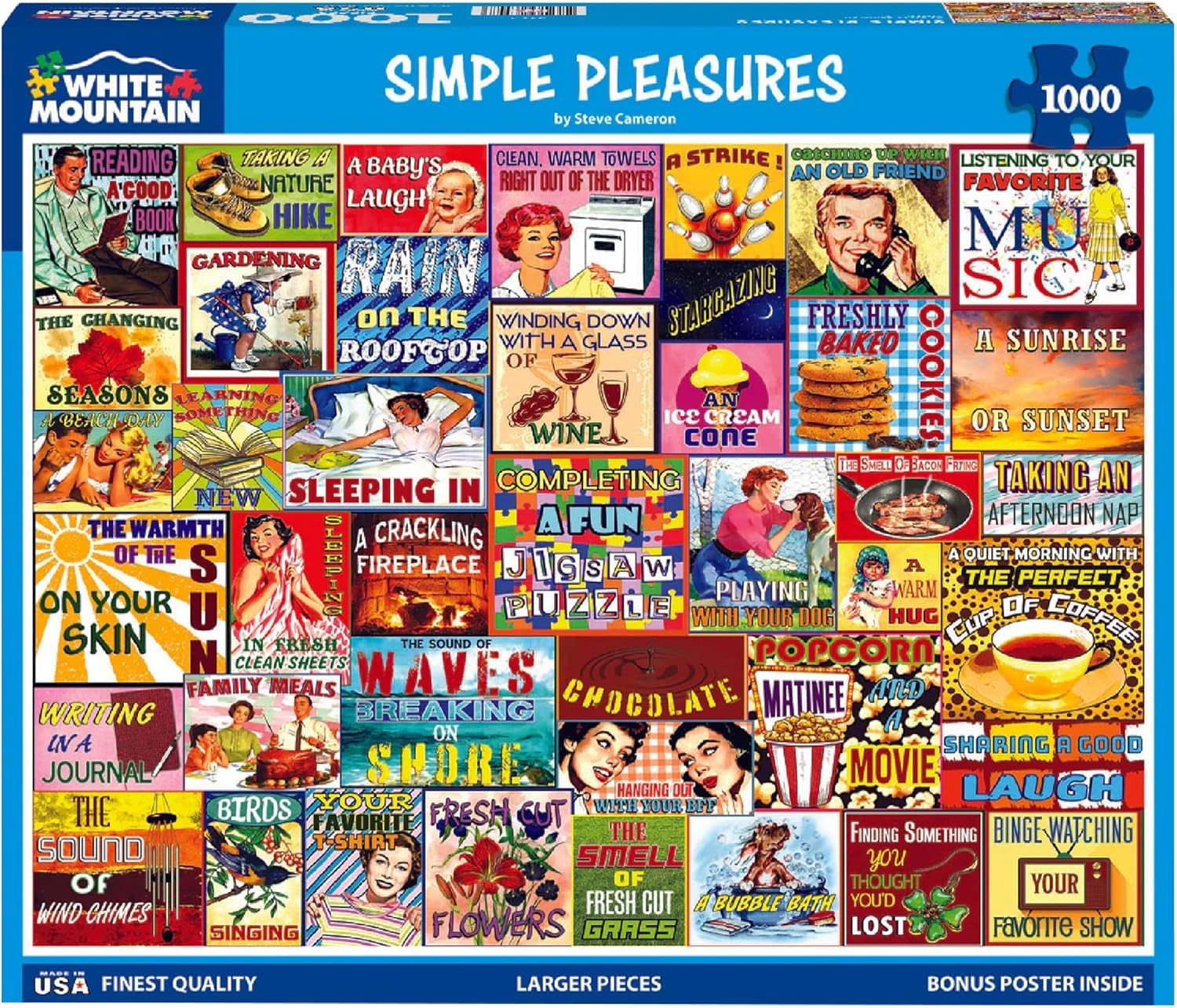 White Mountain 1000 Piece Jigsaw Puzzle Funny Collage, Simple Pleasures
