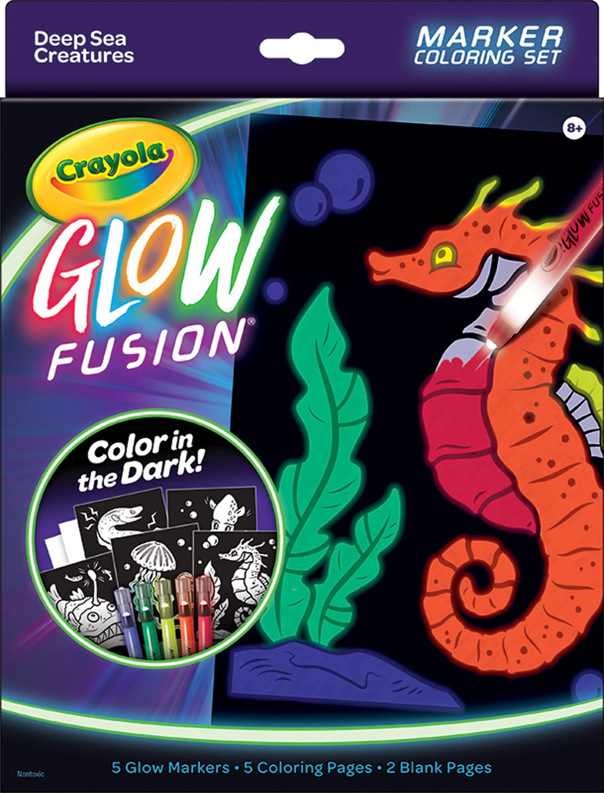 Crayola Glow Fusion - Deep Sea Critters (12pcs), Glow in the Dark Markers, Sea Creature Coloring Pages, Gift for Boys & Girls, Ages 8+
