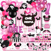 185 Pcs Pink 1st Birthday Party Decorations, Girls Onederful Balloons Arch Garland Kit, Pink Cartoon Onederful Backdrop, TableCloth, Tableware