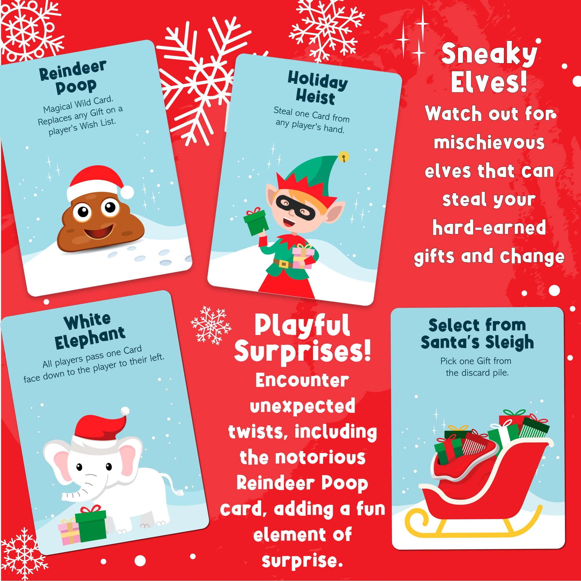 University Games, Reindeer Poop Card Game, Fast-Paced Card Game for Family Fun, Ages 8+, Sneaky Elves & Surprises