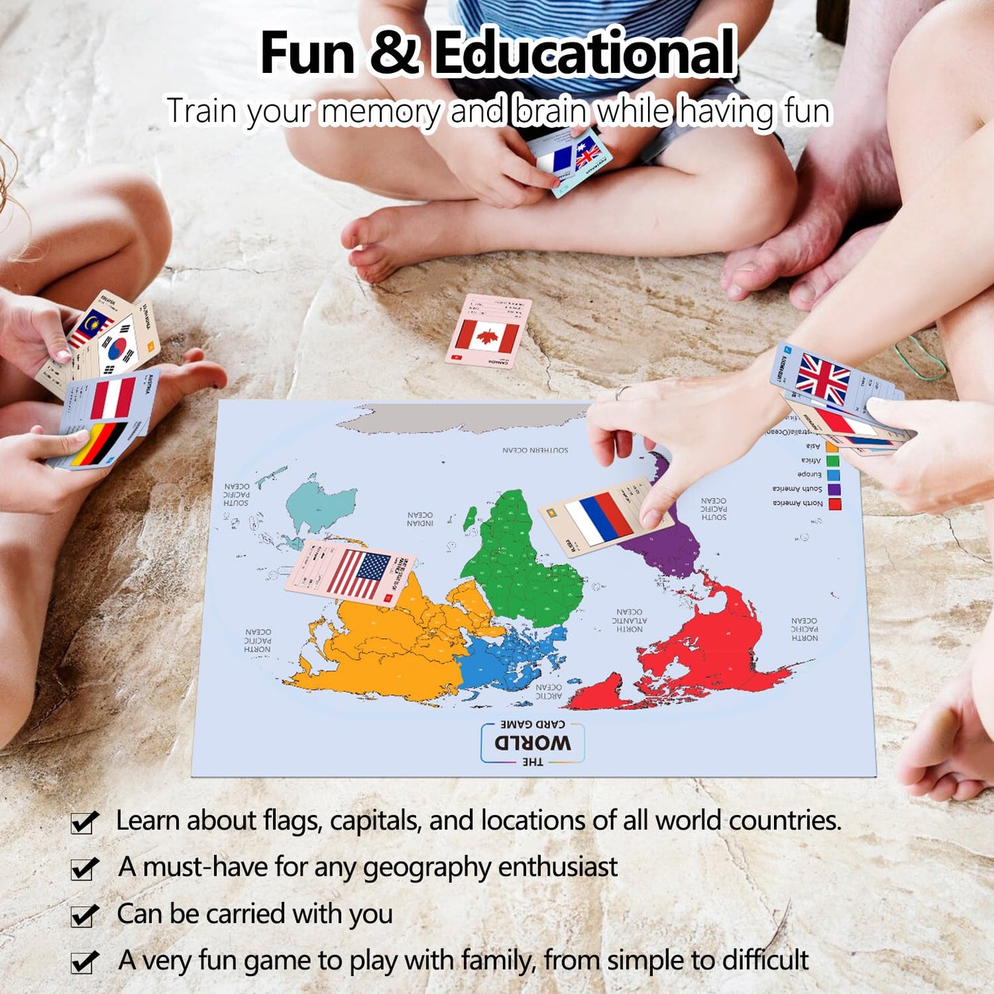 The World Card Game - World Flags Flashcards - Geography Board Game with World Map Educational Games for Adults Party Game Night, Birthday Learning