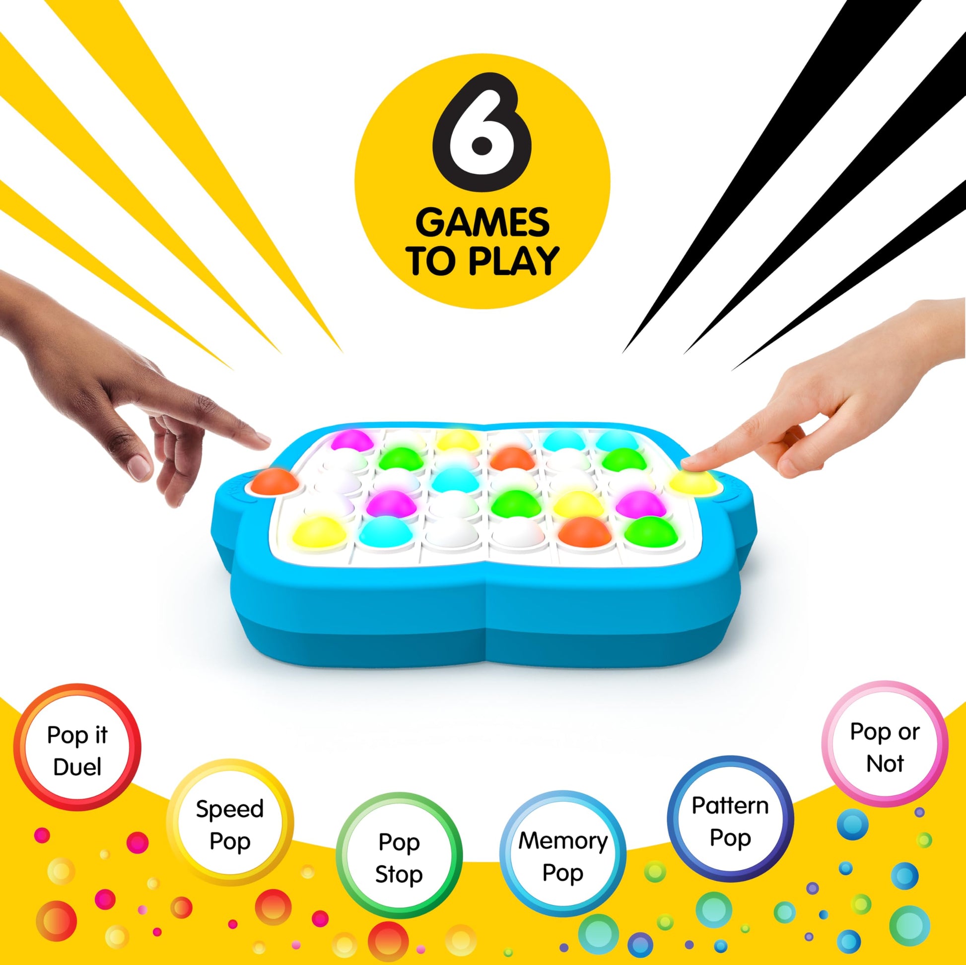 Pop It! Duel - Bubble Popping Game for 1-2 Players, 6 Ways to Play, Multicolor Light Up Fidget Toy for Kids and Adults