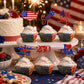 24Pcs Red Blue Stars Cupcake Toppers, 4th Of July Patriotic Independence Day Party Supplies Cake Dessert Ice Cream Toppers, Anniversary Patriotic