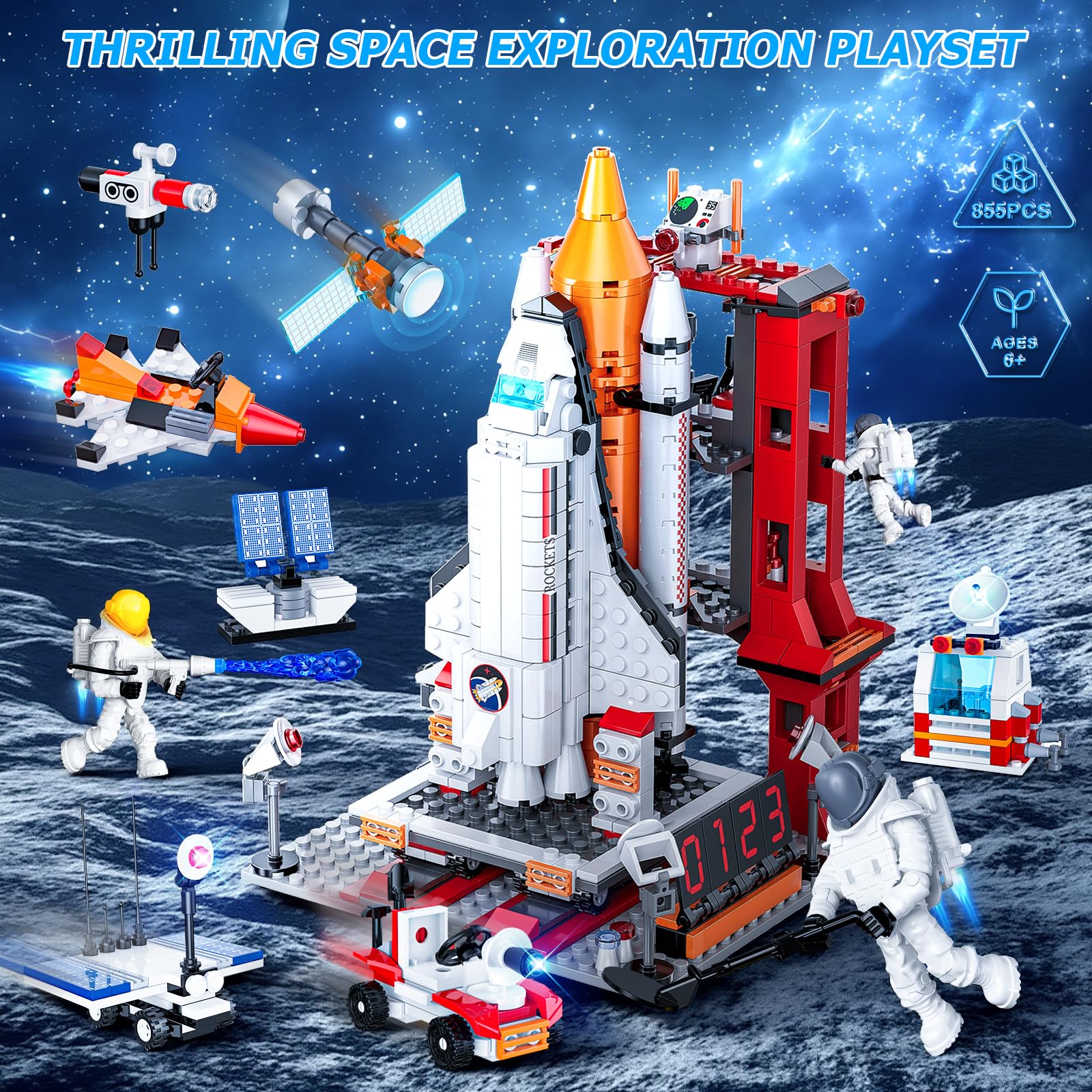 Space Exploration Shuttle Toys for 6 7 8 9 10 11 12 Year Old Kids, Girls, Boys, 12-in-1 STEM Projects Rocket Building Toy Kit with 3 Astronauts