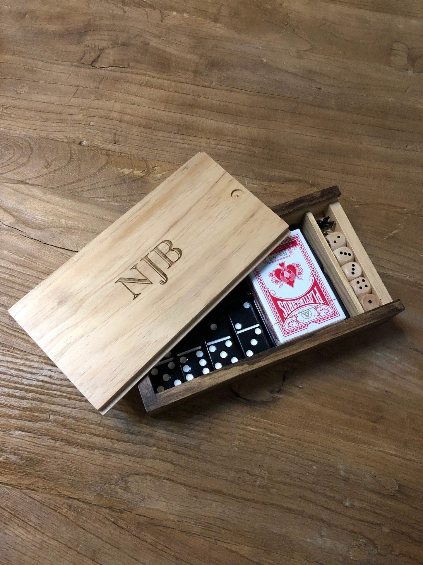 WE Games Custom Engraved 10-in-1 Combination Set - Dominoes, Cribbage, Cards, and Dice