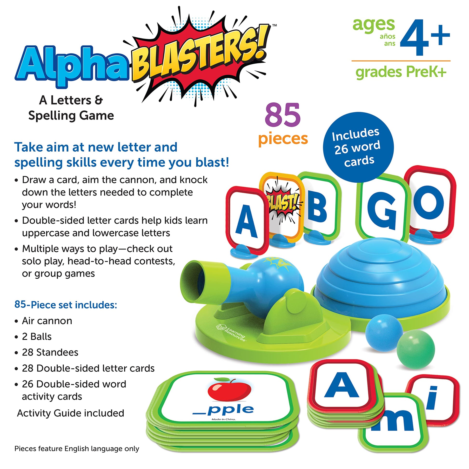 Learning Resources Alphablasters Letter and Spelling Game - 85 Pieces, Ages 4 and Up Toddler Preschool Learning, Educational Indoor Games, Preschool