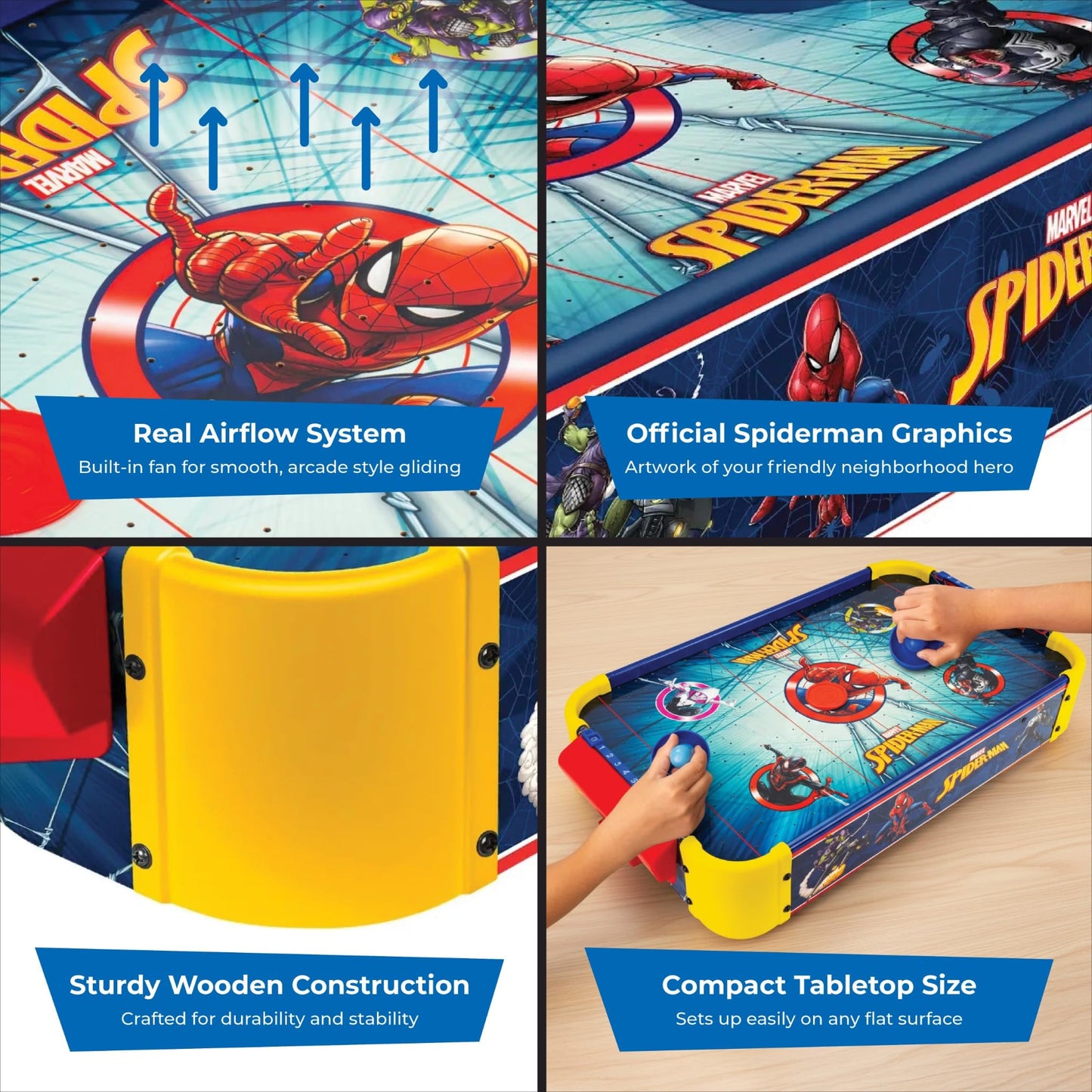 Marvel Spider-Man Air Hockey Table for Kids - Tabletop Air Hockey Game with Pucks, Pushers & Airflow System - Marvel Toys for Kids 4+