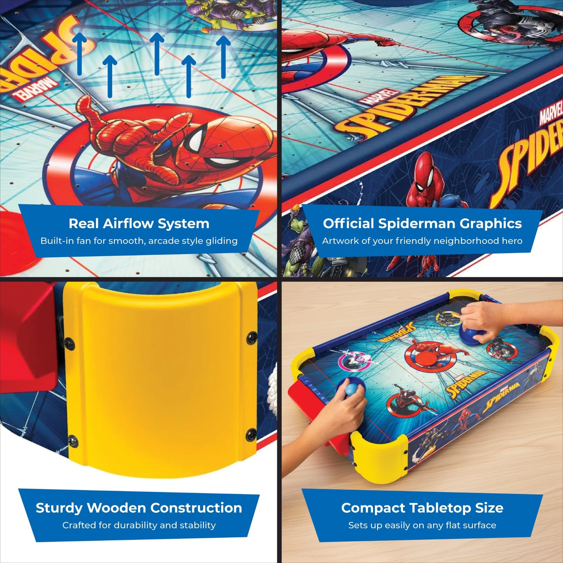 Marvel Spider-Man Air Hockey Table for Kids - Tabletop Air Hockey Game with Pucks, Pushers & Airflow System - Marvel Toys for Kids 4+