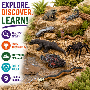 Safari Ltd. Venomous Creatures TOOB - 9 Figurines: Toad, Snake, Ray, Komodo Dragon, Tarantula, Centipede, Scorpion, Stone Fish, Cobra - Educational