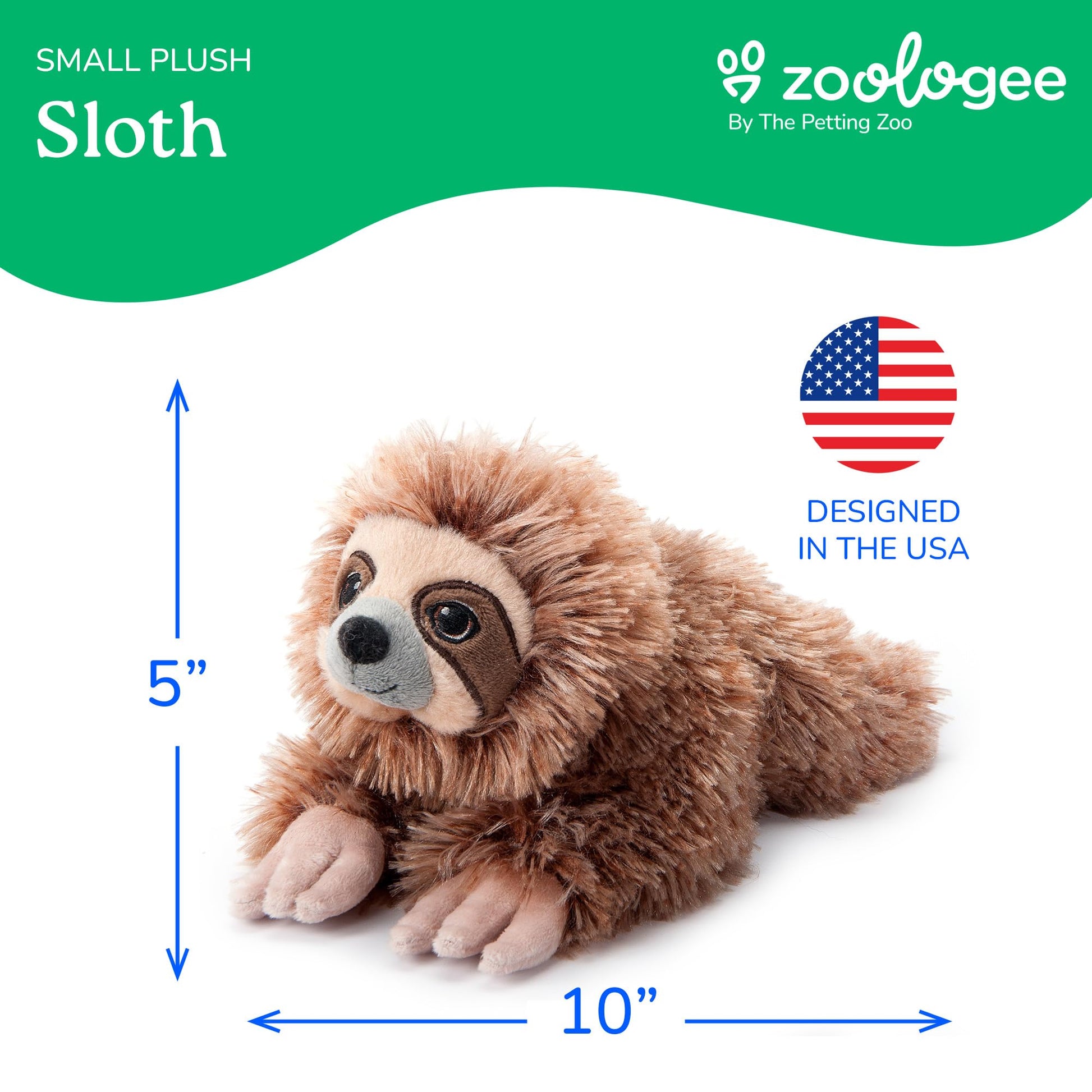 The Petting Zoo Sloth Stuffed Animal Plushie, Gifts for Kids, Earth Keeperz Wildlife Animals, Zoologee Brown Sloth Plush Toy, 10 inches