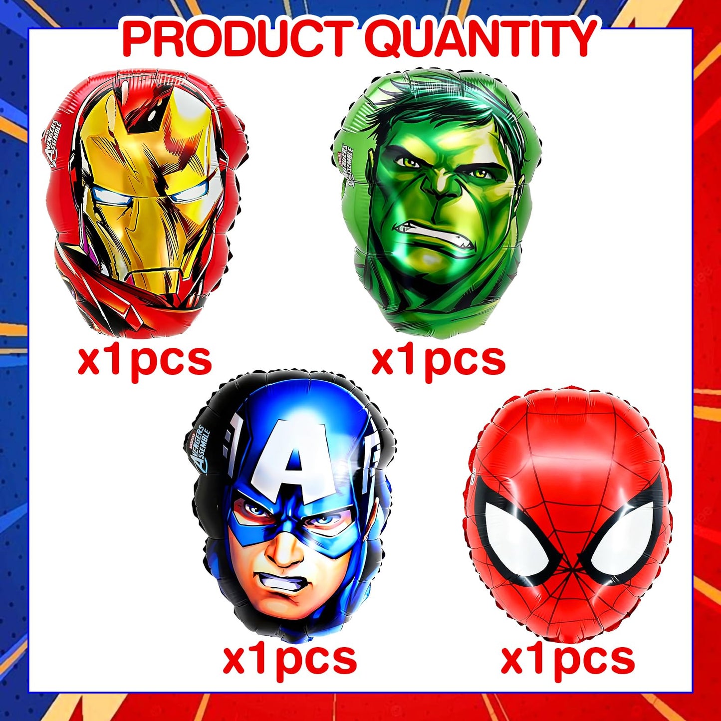 Superhero Balloons Set, 4 Piece Superhero Theme Party Decoration for Kids Boys Girls Birthday Supplies