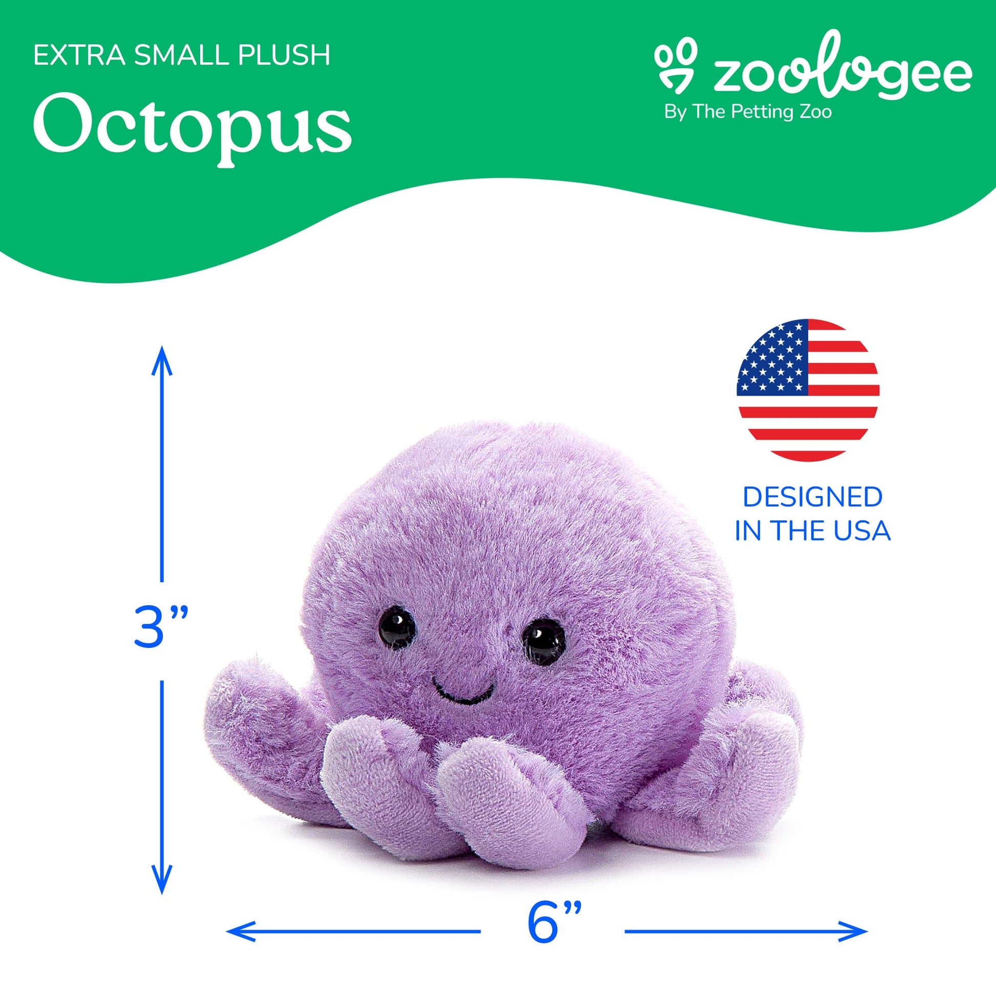 The Petting Zoo Purple Octopus Stuffed Animal Plushie, Gifts for Kids, Nuggetz Sealife Animals, Octopus Plush Toy, 6 inches