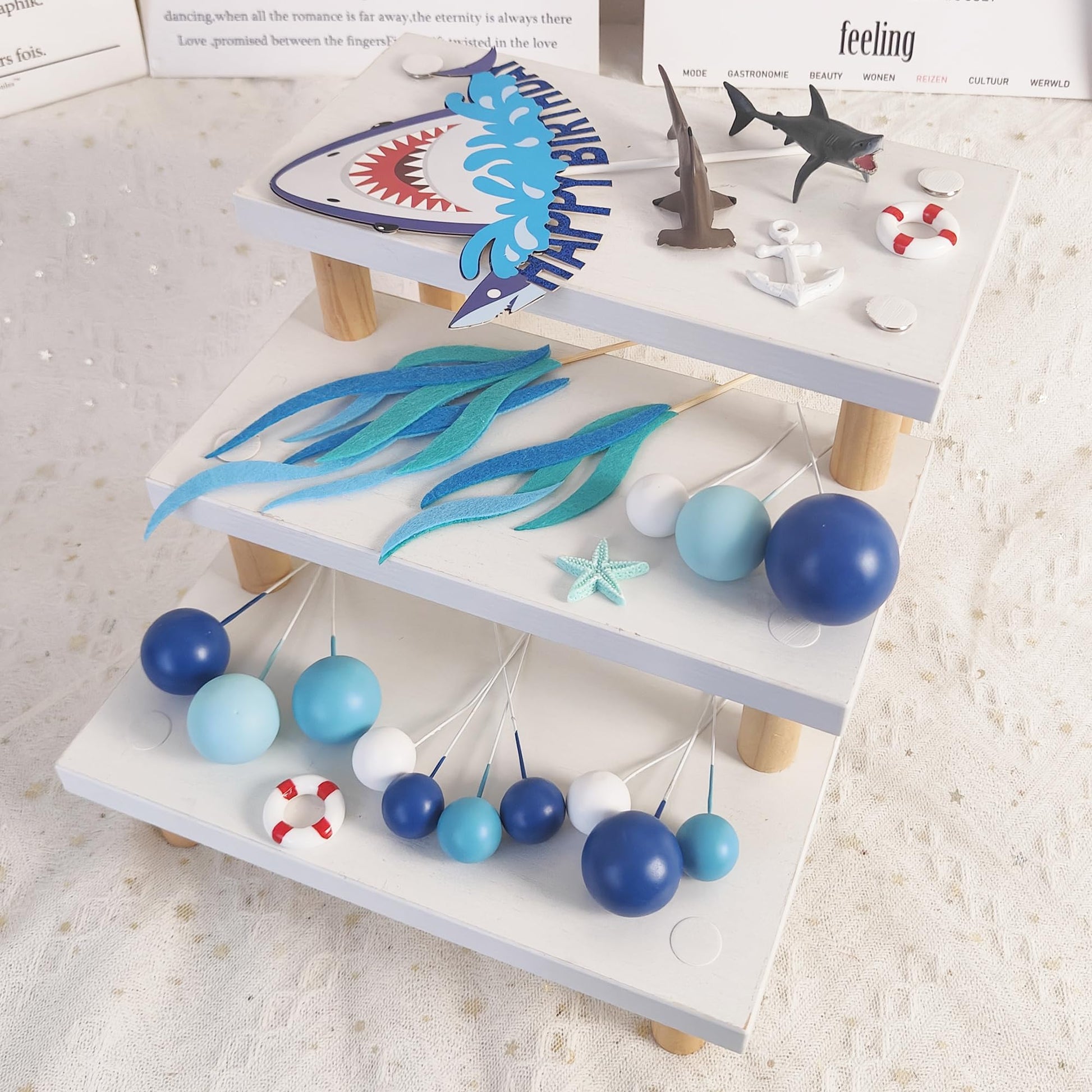 22 PCS Shark Cake Topper Shark Figurines Decorations for Ocean Theme Birthday Supplies (Blue)