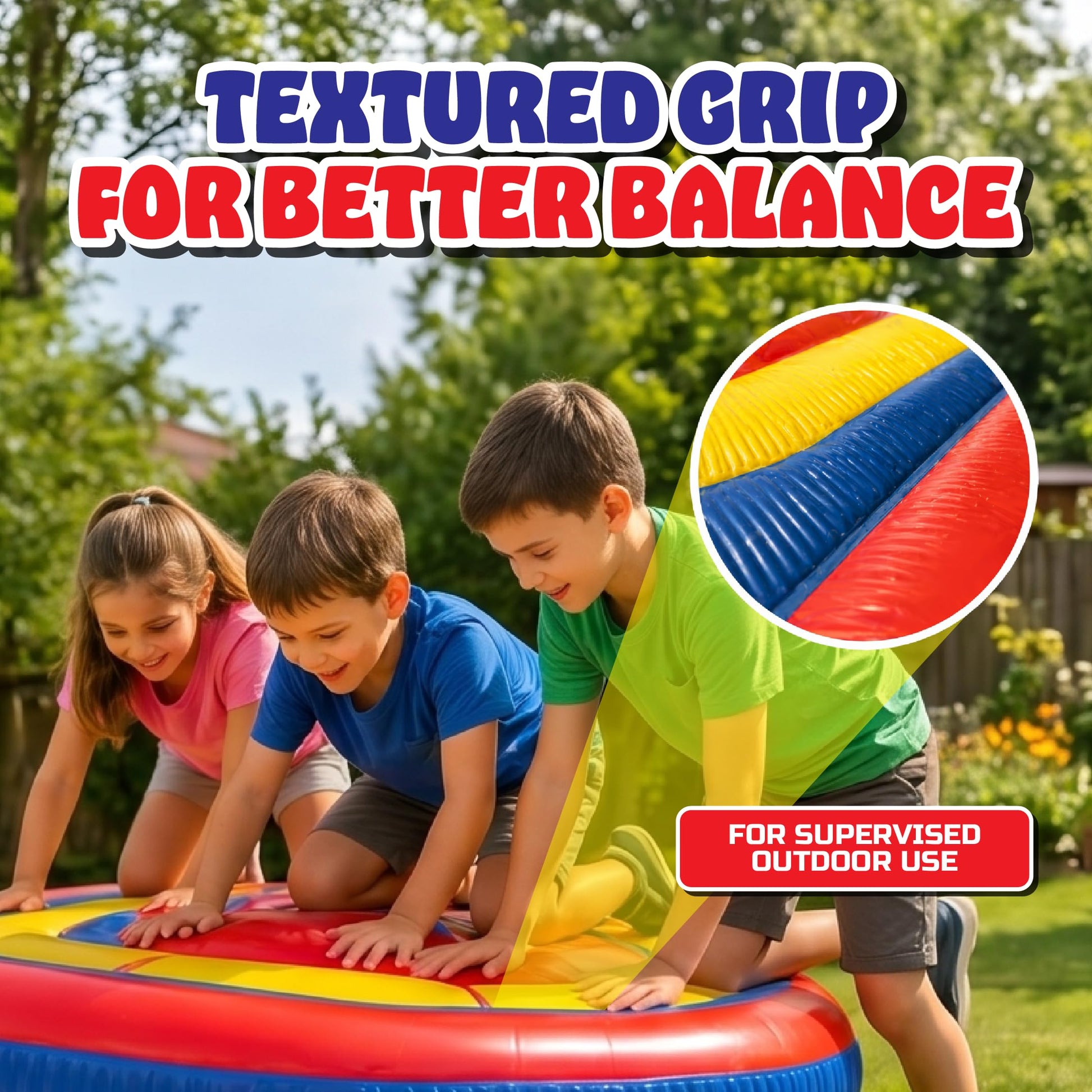 Playland 7.5 FT Inflatable Balance Platform for Kids - Bullseye Wobble Bounce Pad, Outdoor Play Toy for Backyard, Supports 300 lbs, Up to 3 Kids