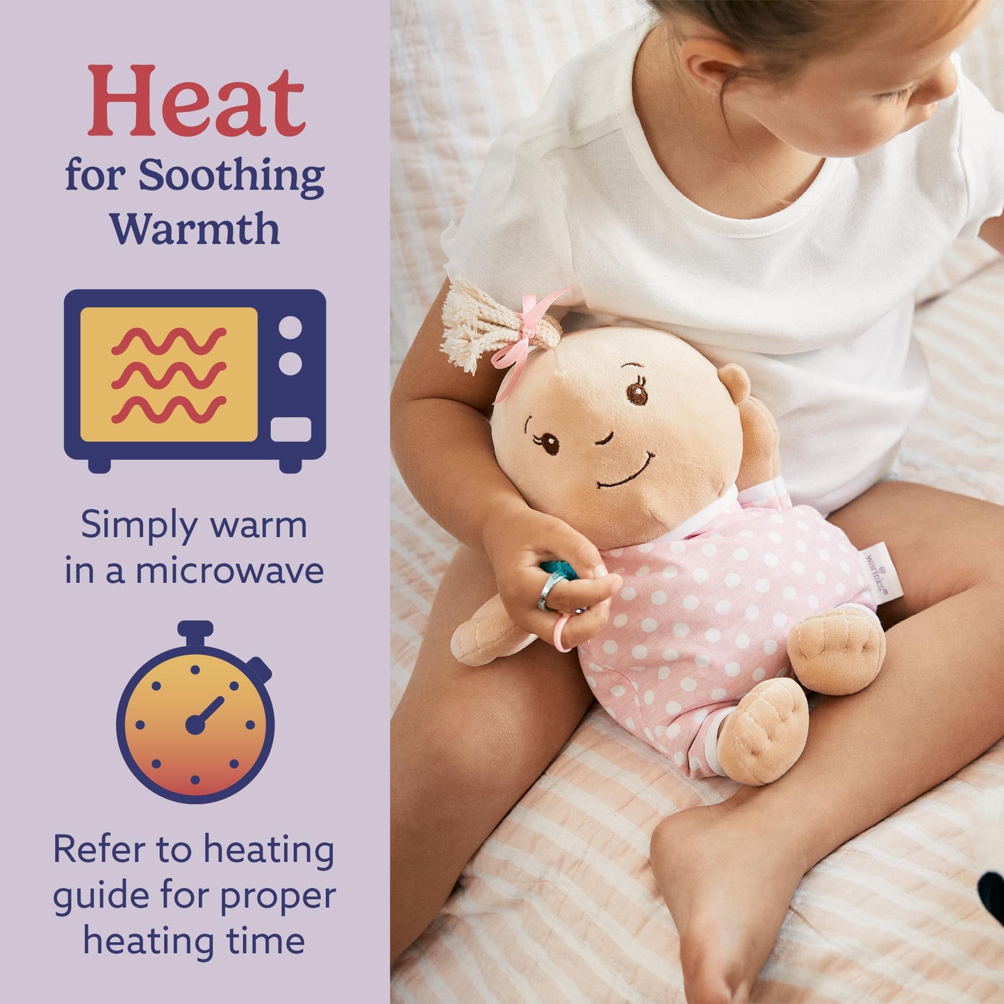 warmies Microwavable & Weighted Stuffed Animals, Baby Girl Lighter Skin - Heated Stuffed Animal Plushie for Warmth & Comfort - Soft Plush Toys