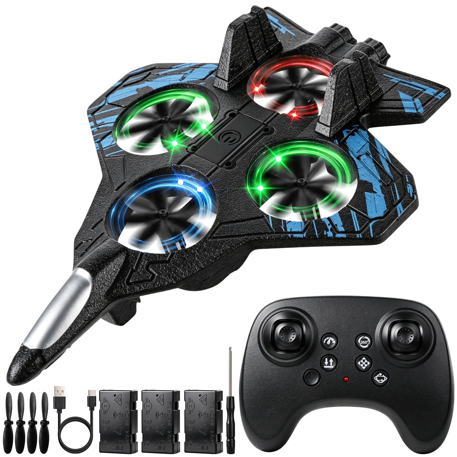 altoance Dazzling LED Stunt Toy Remote Control Aircraft for Kids, RC Quadcopter with 360° Flips and 30-Min Flight Time, Christmas Birthday Gift