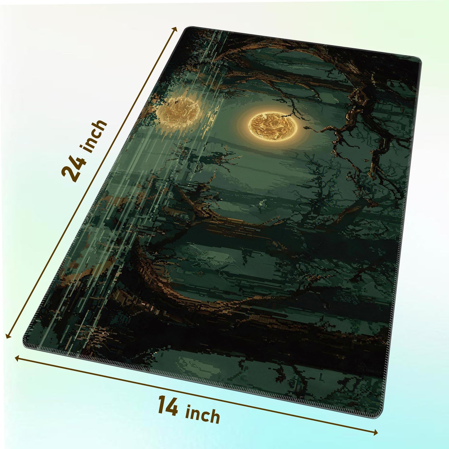 Auralvia Ultimate TCG Battle Set: 24"x14" Stitched Fantasy Playmat, 16 Dice & Carry Bag - Non-Slip 2mm Rubber Card Game Mat for Trading Card Games