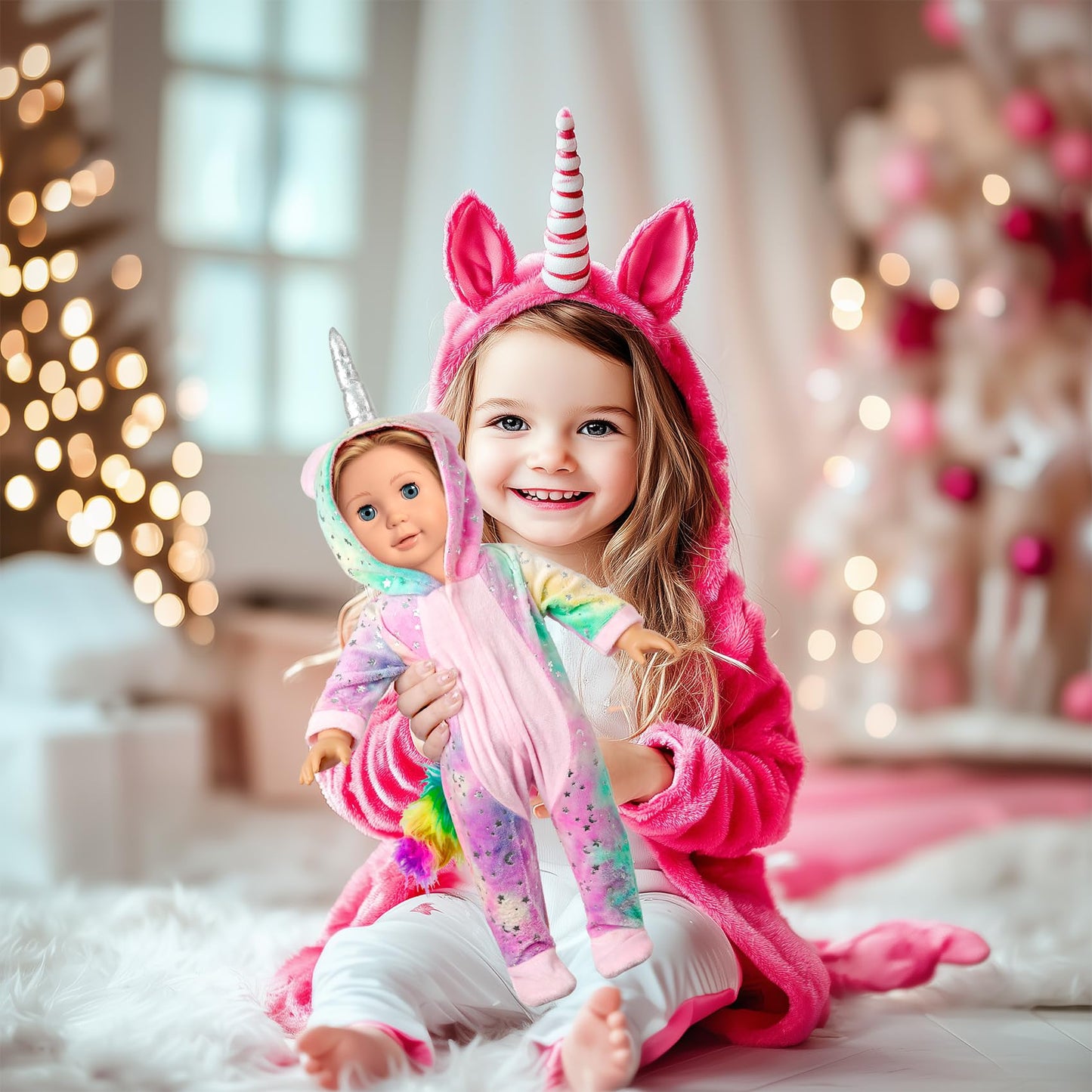 WONDOLL American 2-Sets 18-inch Doll Clothes Set - Amazing Rainbow Unicorn Clothes with Hair Clip and Headband - Compatible with All 18 inch Dolls