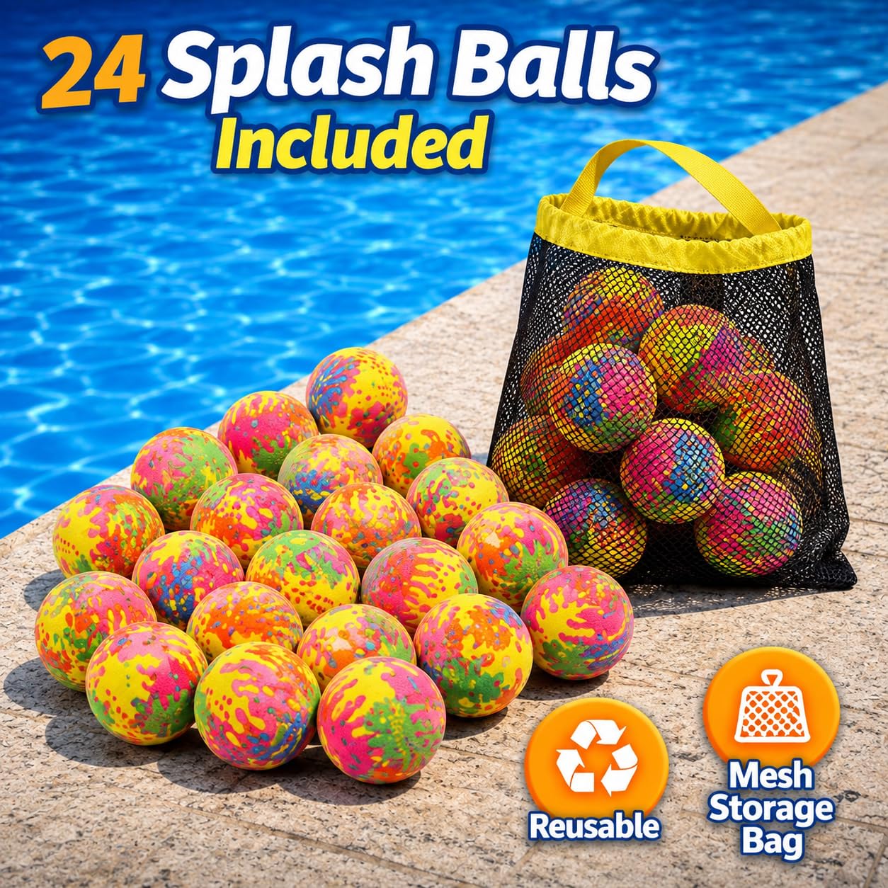 24 PCS Splash Water Balls with Mesh Bag, Kids Bulk Party Favor Games