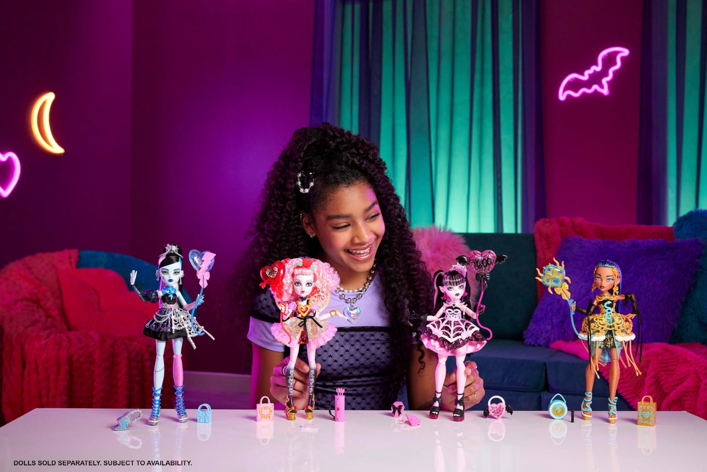 Monster High Scary Sweet Birthday Doll, Cupid Asteria in Pink and Red Party Dress with Themed Accessories Like Invite, Balloon, Gift and More