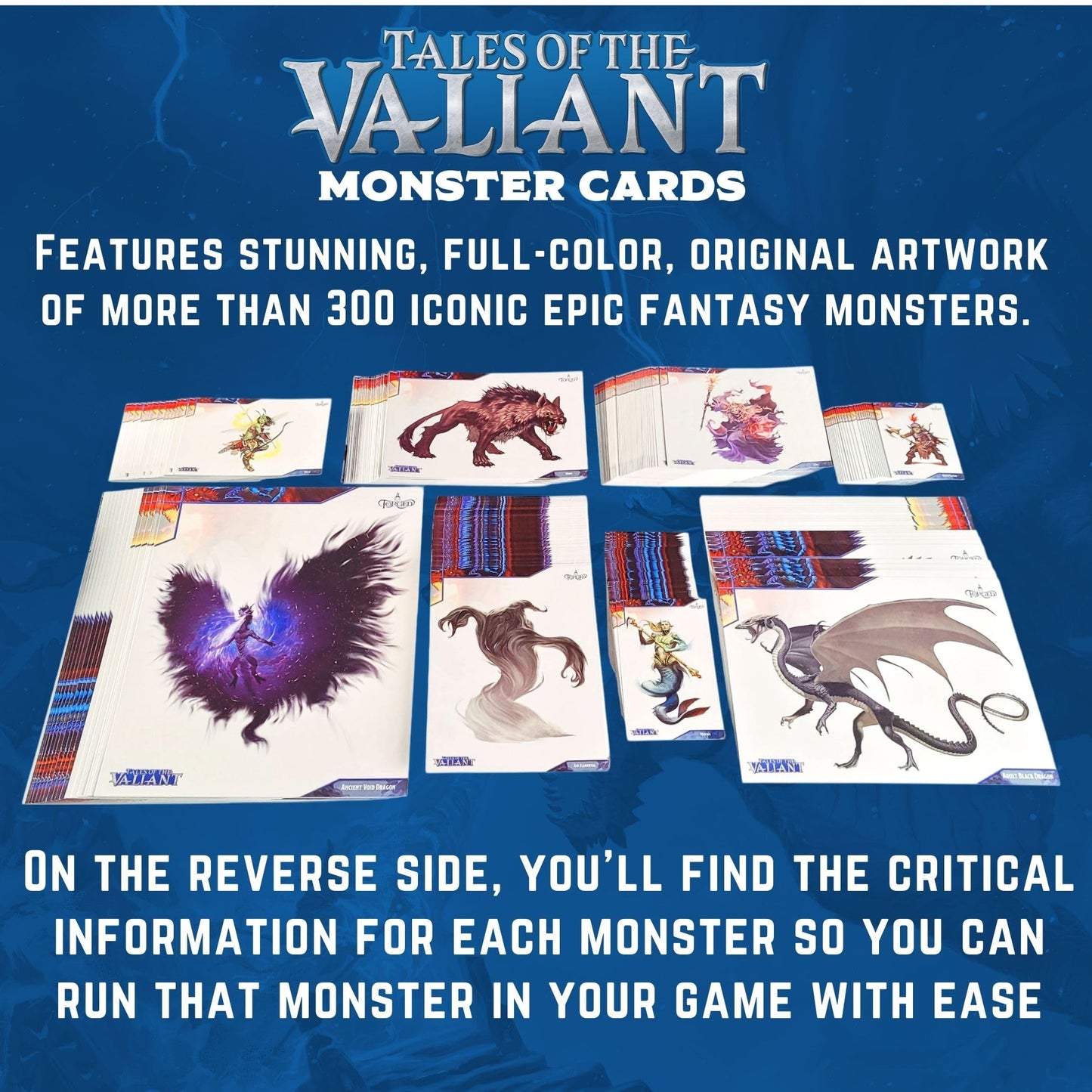 Forged Dice Co. Monster Cards Tales of the Valiant Monster Vault - 313 Full-Color Fantasy Creatures for Dnd 5E Compatible RPGs - Quick Reference Deck