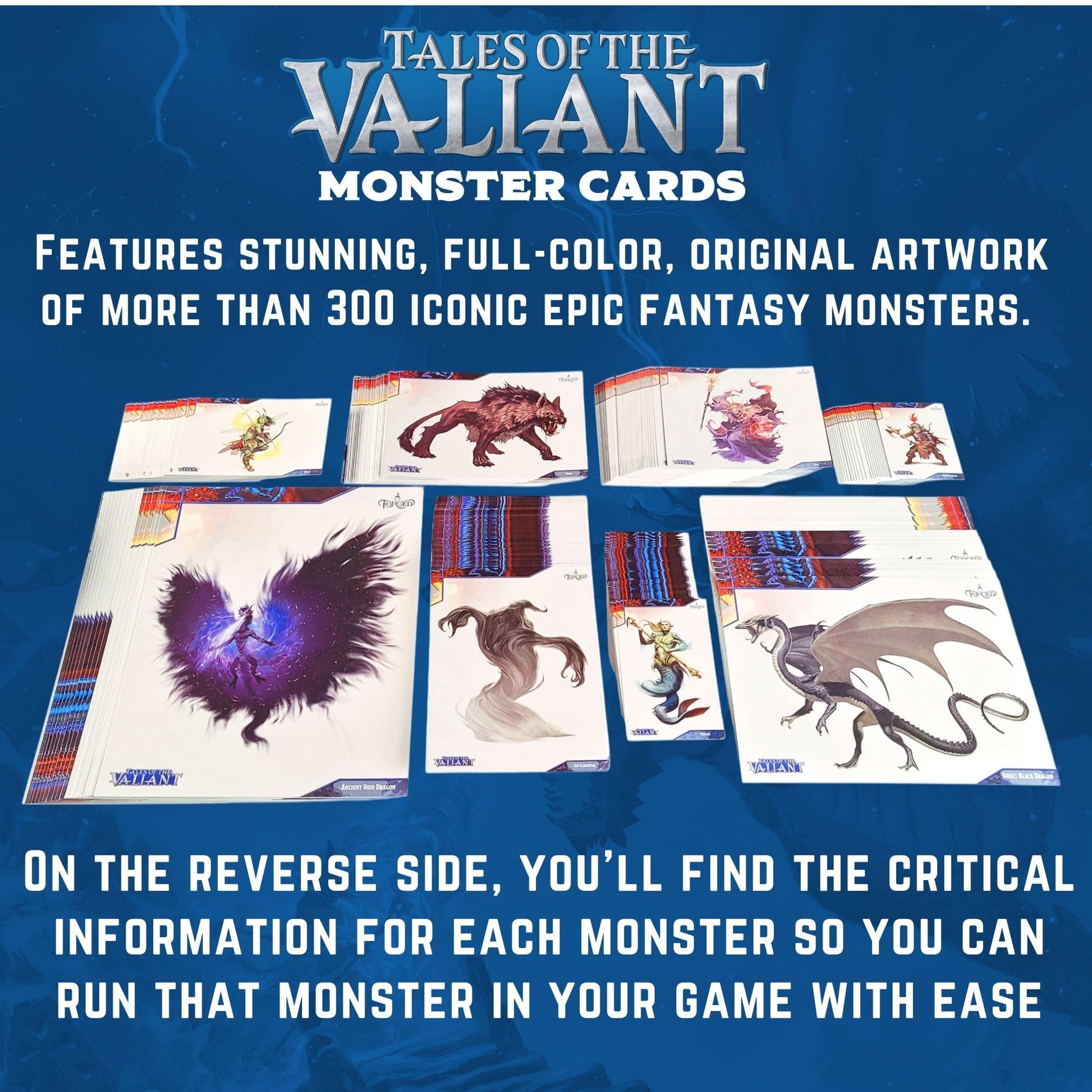 Forged Dice Co. Monster Cards Tales of the Valiant Monster Vault - 313 Full-Color Fantasy Creatures for Dnd 5E Compatible RPGs - Quick Reference Deck
