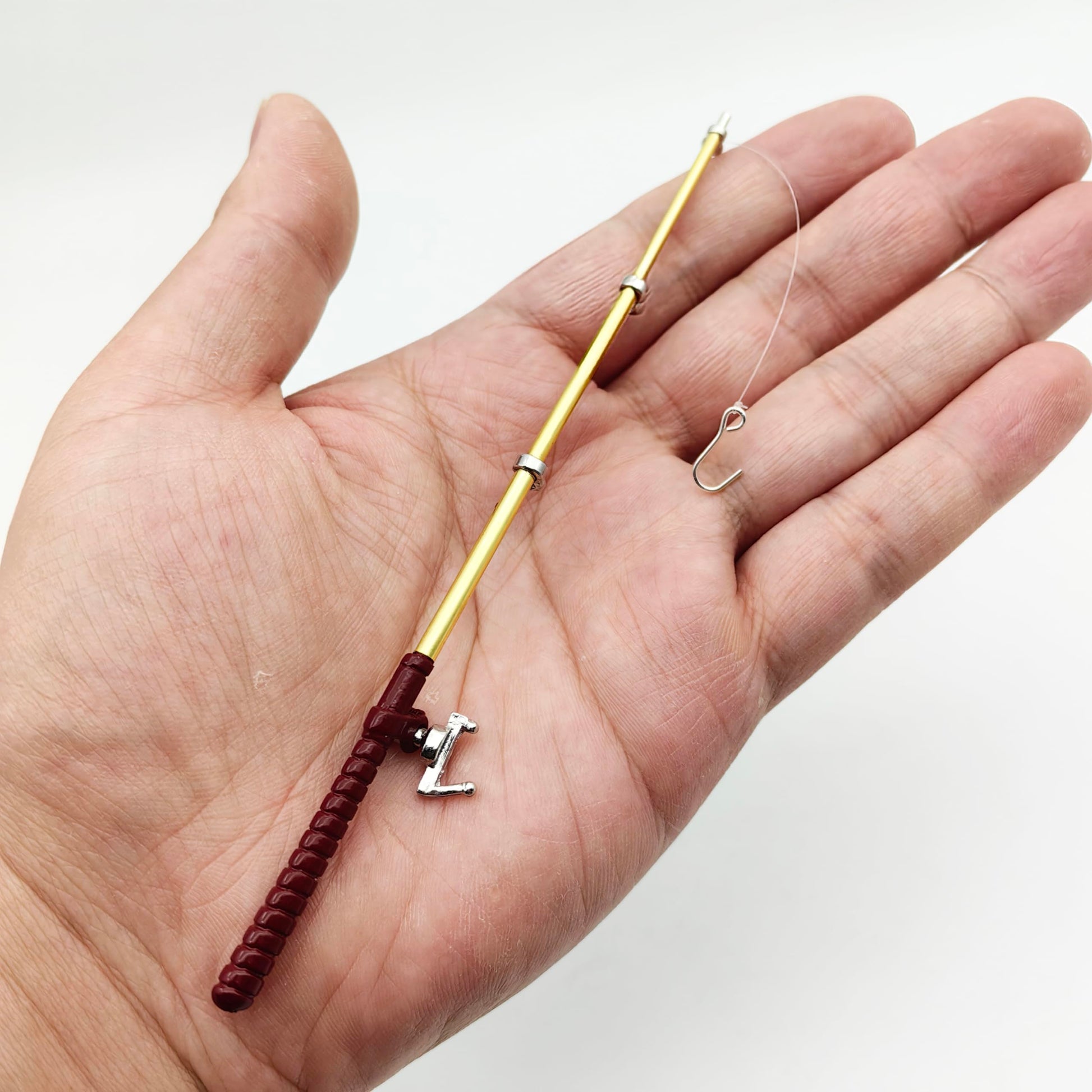 SXFSE Dollhouse Decoration Accessories, 1:12 Dollhouse Miniature Scene Model Fishing Rod Pretend Play Toy (Red, 6.1 inch)