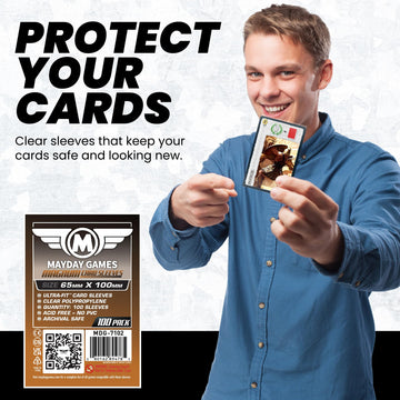 MayDay Games Magnum Card Sleeves 65x100mm - Clear Polypropylene, 40 Micron, 100 Standard Board Game Card Sleeves, Compatible with 7 Wonders - MDG-7102