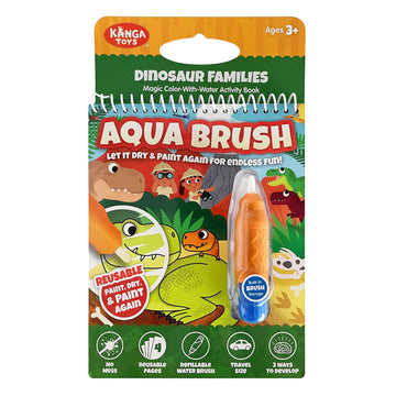 KangaToys Dinosaur Families Aqua Brush Activity Book - Reusable Water Coloring, Travel-Friendly Fun for Kids
