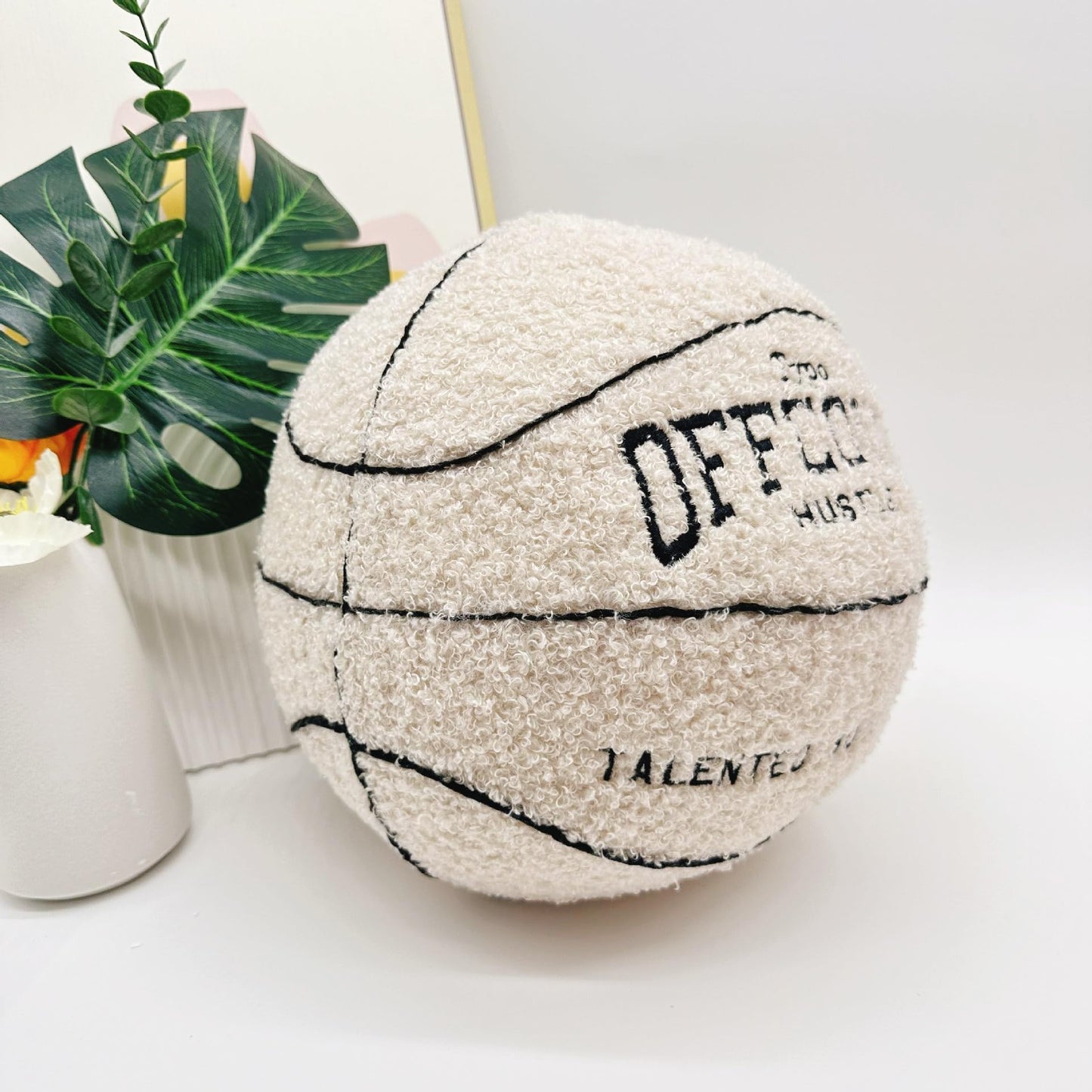 Tezimjia 2023 New Offcourt Basketball Pillow, 11" Basketball Shaped Teddy Fleece Embroidered Throw Pillow Fuzzy Plush Toy Gifts for Kids Boys Girls