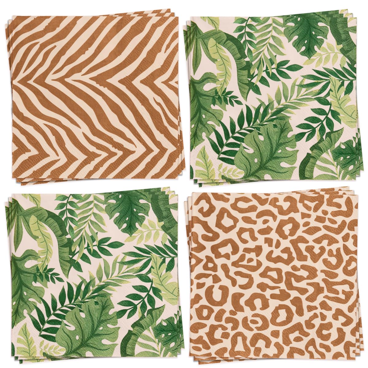xo, Fetti Animal Print Safari Napkins - 3-ply, 24 pcs | Jungle Cocktail Napkins, Zoo Dinner Party Setting, Kids Wild Birthday Decoration, Rainforest