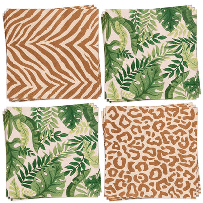 xo, Fetti Animal Print Safari Napkins - 3-ply, 24 pcs | Jungle Cocktail Napkins, Zoo Dinner Party Setting, Kids Wild Birthday Decoration, Rainforest
