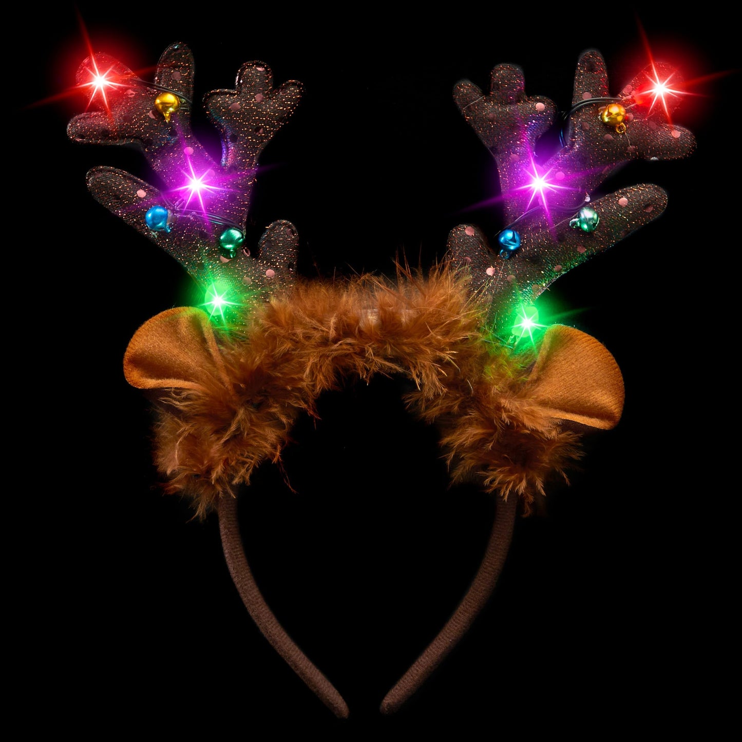 JOYIN Christmas 4PCS Reindeer Headband, Light-Up LED Antlers Reindeer Hat Holiday Headbands for Christmas Party Supplies and Holiday Parties Favors