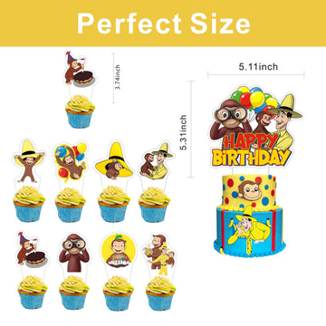 25pcs Cartoon For George of Curious Birthday Decorations with 24pcs Cupcake Toppers,1pcs Cake Topper for Cartoon Birthday Party Supplies.