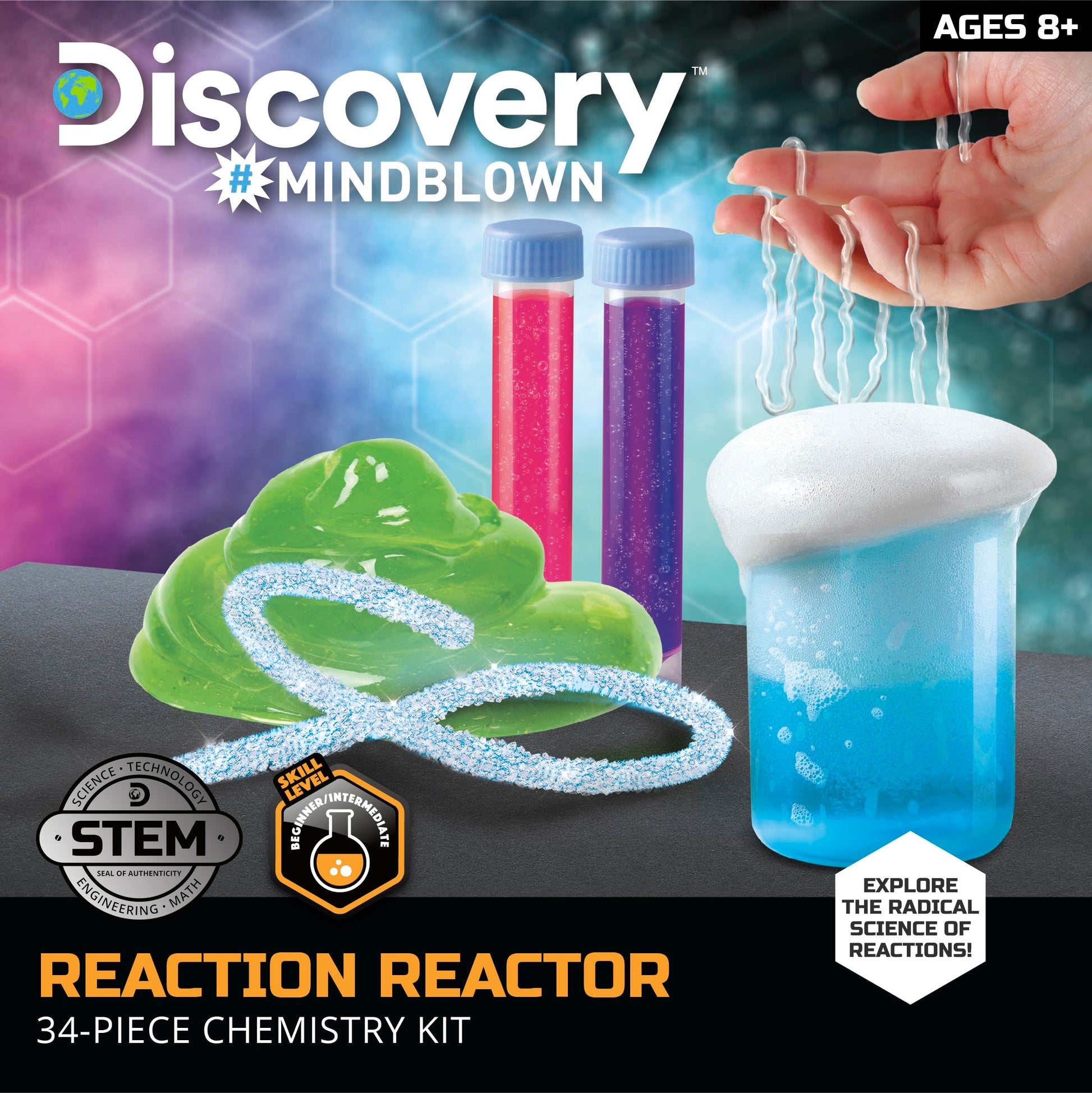 Discovery™ Reaction Lab Chemistry Set - 41 STEM Experiments for Kids| Includes Black Light Pen, Crystal Growing, Slime, Goo| Educational Learning Toy|