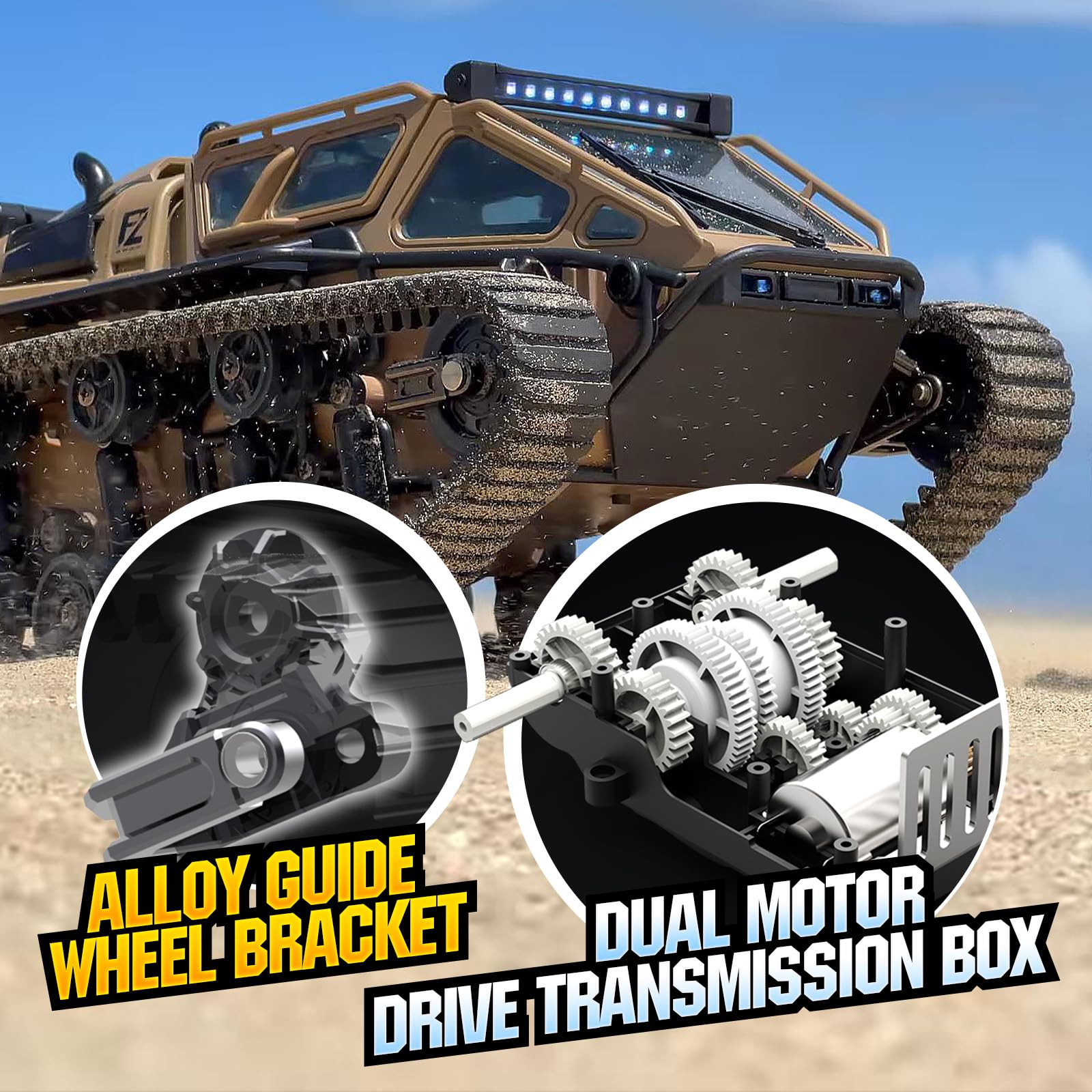 toylefun RC Military Tank Armored Fighting Car with LED Lights, 2.4G Remote Control, 1:16 Scale All-Terrain Vehicle, Dual Motor Drive, Door Open